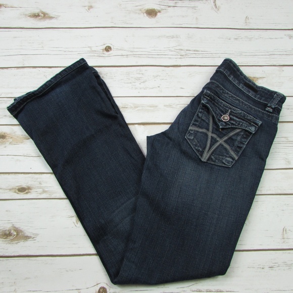 Dark Wash Boot Cut Button Flap Pockets Size 2 - Picture 2 of 8